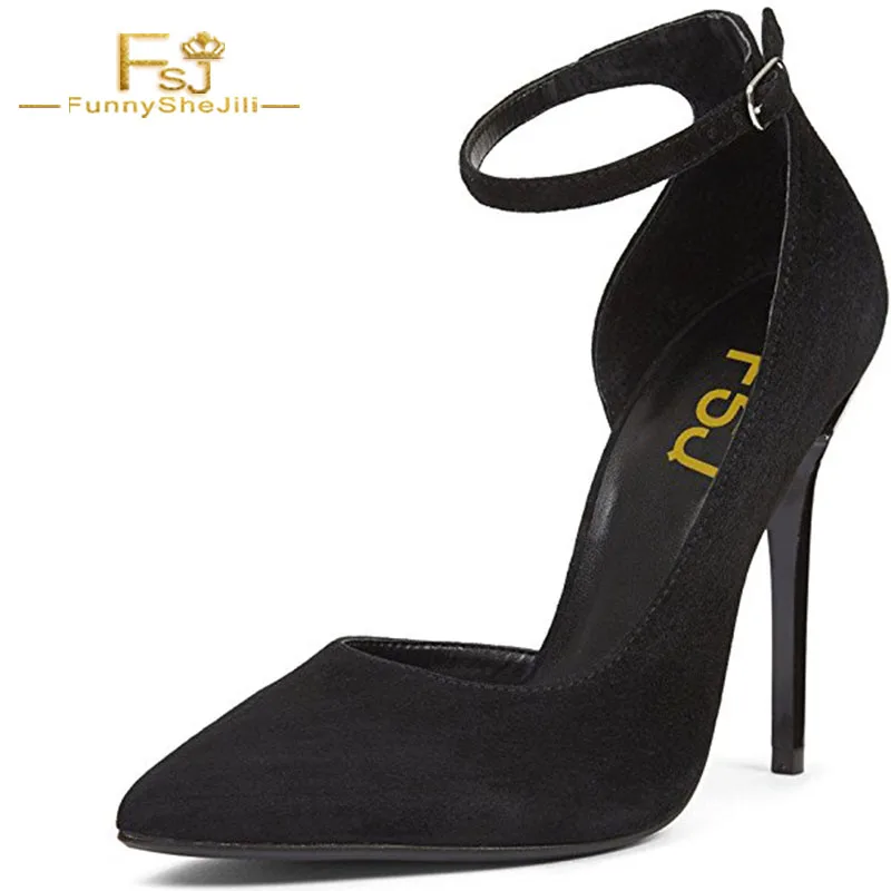 black suede pumps with ankle strap