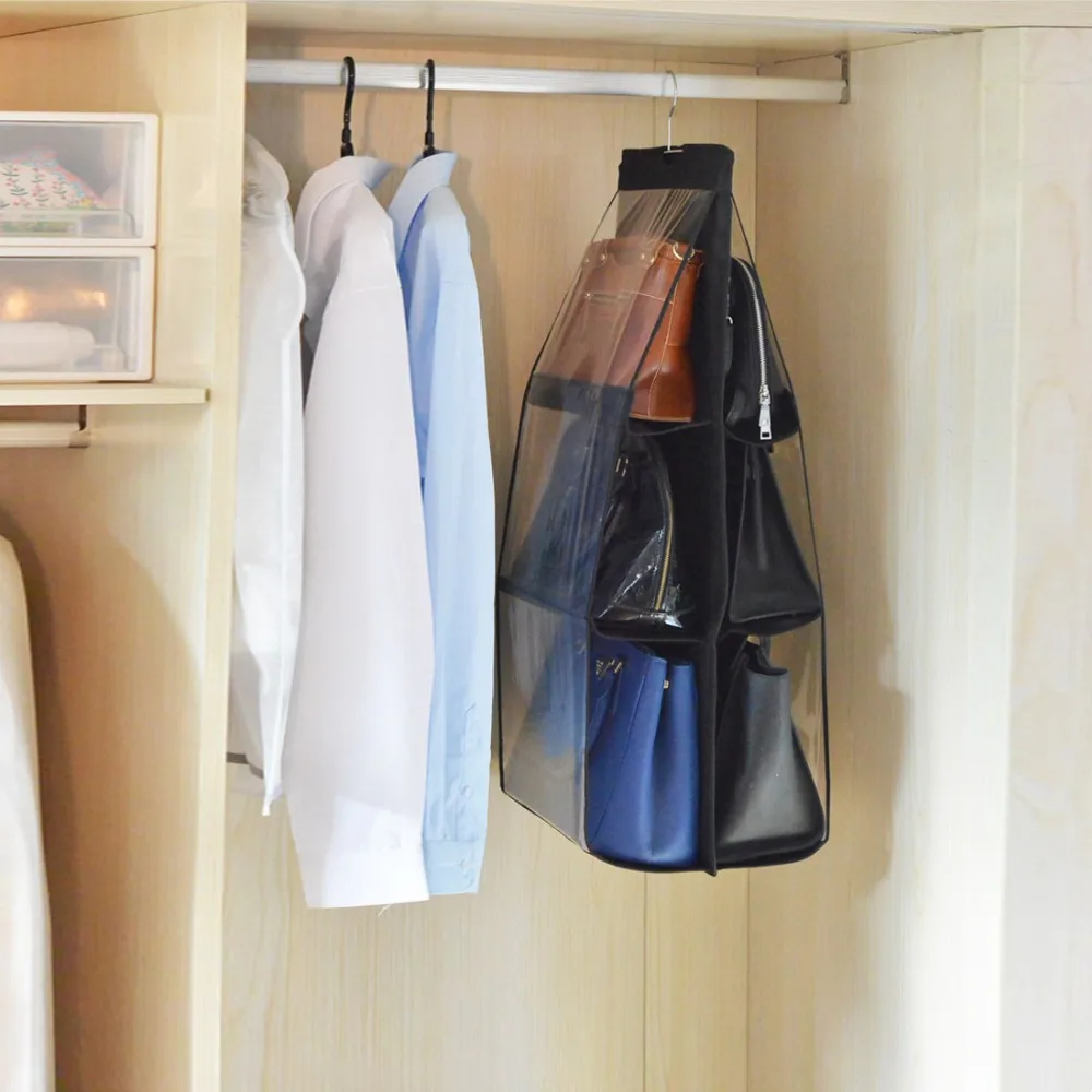 ANHO حقيبة التخزين شنقا المزدوج الجانب يد مع 6 جيوب مكافحة الغبار التخزين المنظم حقيبة شفافة الأسود ل خزانة المنزل ANHO حقيبة التخزين شنقا المزدوج الجانب يد مع 6 جيوب مكافحة الغبار التخزين المنظم حقيبة شفافة الأسود ل خزانة المنزل