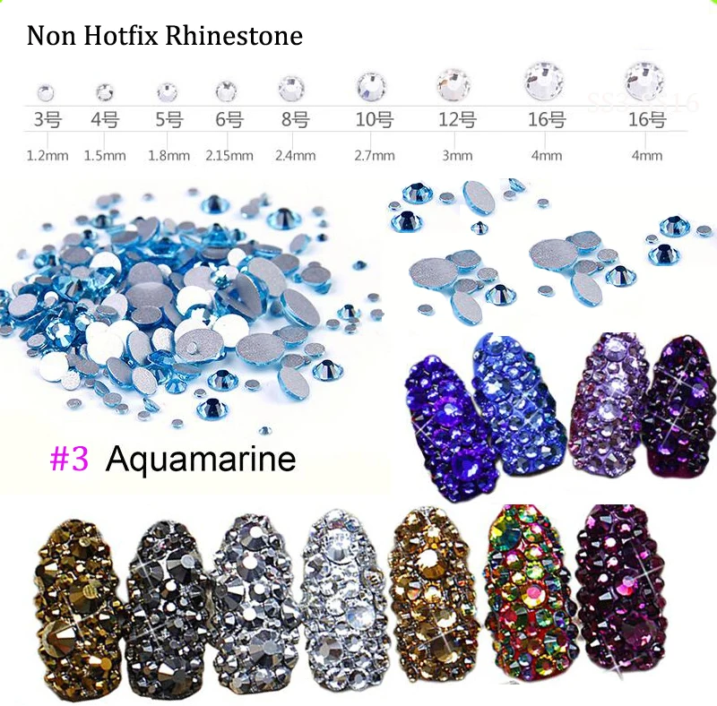

(Aquamarine) 1440pcs Crystal Rhinestones Flat Back Loose Diamante Glass Gems Nail Art Crafts SS3-SS16 Crystal Nail Rhinestones
