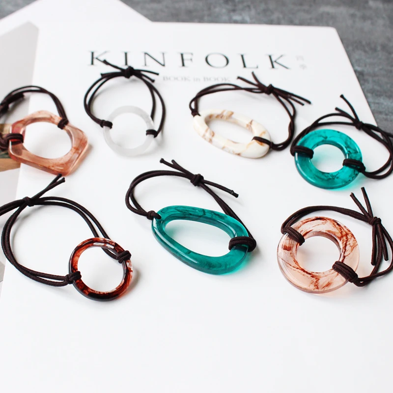 

Vintage Geometry Resins Hair Ring Headbands Woman Temperament Leather Bands Hair Ties Hair Accessories