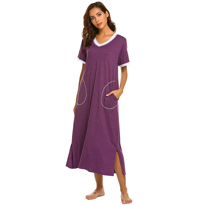 Ekouaer Домашняя одежда длинная ночная рубашка женская ультра-мягкая ночная рубашка полная длина пижамы с карманом Женское ночное платье Ночная рубашка - Цвет: eggplant purple