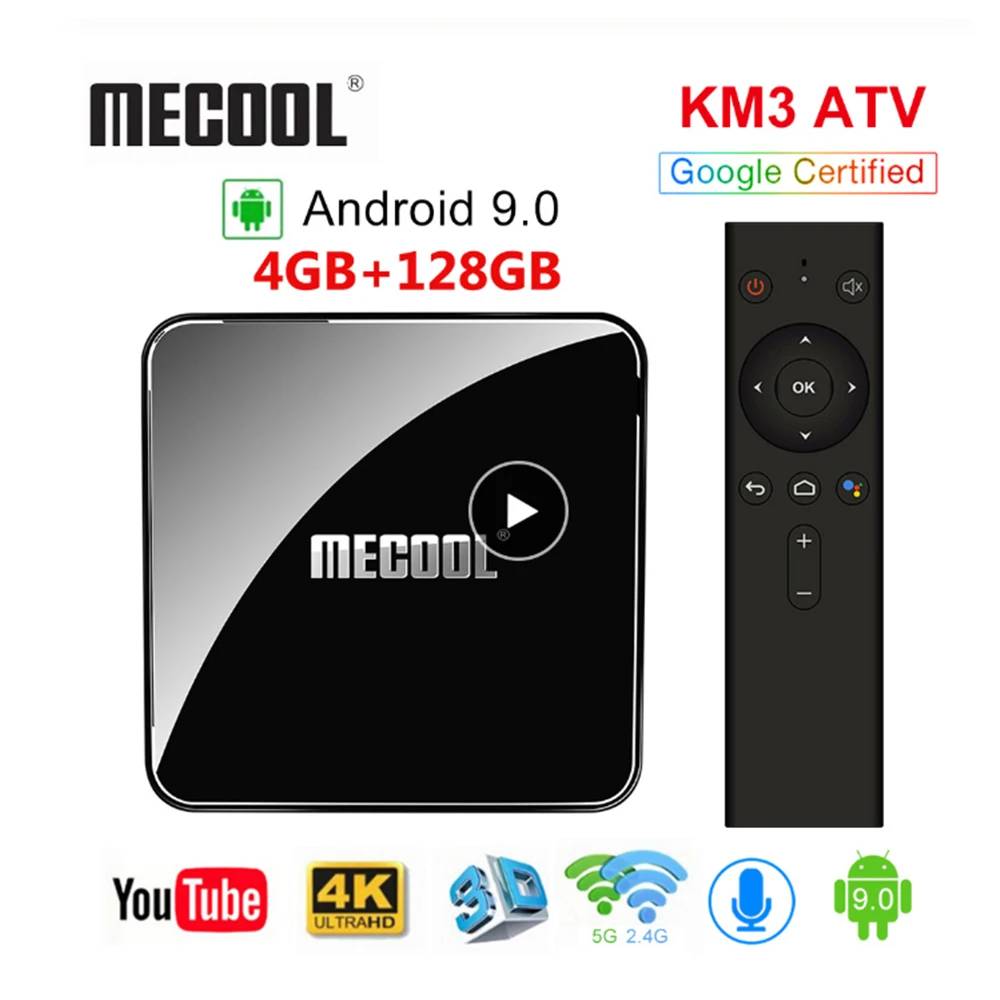 ТВ приставка Mecool KM3 ATV Android 9 0 голосовое управление Google сертификат 4K HDR двойной Wi Fi