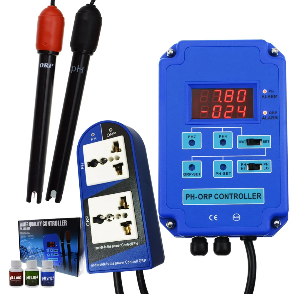 melhor Digital pH Controlador ORP Redox 2 em 1 Monitor w Potência De Saída de Controle do Relé Eletrodo Sonda BNC para Aquário plantas hidroponia
