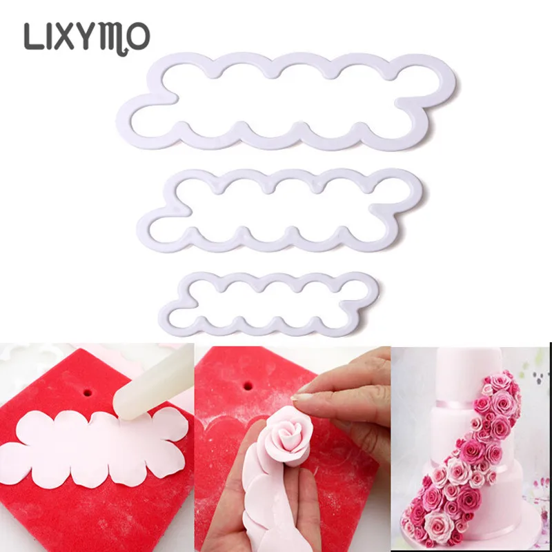 

LIXYMO 3pcs/set Rose Flower fondant Molds sugar craft Fondant flower modeling moulds tools Cake Decorating tools cutters