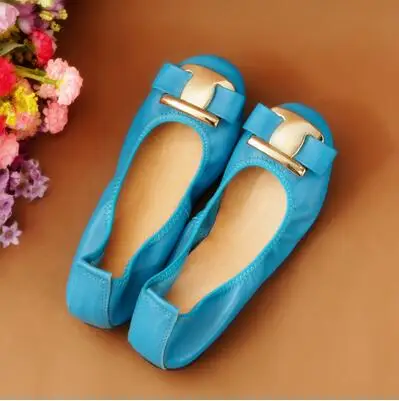 Женская обувь, женская обувь на плоской подошве, из натуральной кожи, с круглым носком, без шнуровки, лоферы, женская обувь на плоской подошве, нескользящая Демисезонная обувь V029 - Цвет: blue