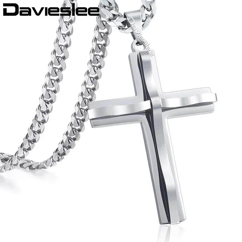 Davieslee رجل سلسلة منحني الصليب قلادة قلادة الفولاذ المقاوم للصدأ كبح الكوبية لينك الأسود الذهب الفضة لهجة 18-36 بوصة LKPM137 Davieslee رجل سلسلة منحني الصليب قلادة قلادة الفولاذ المقاوم للصدأ كبح الكوبية لينك الأسود الذهب الفضة لهجة 18-36 بوصة LKPM137