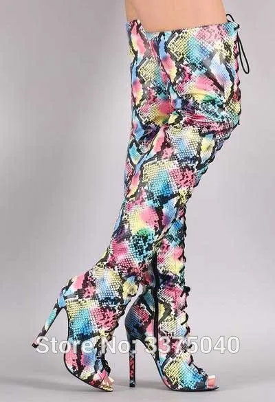 rainbow snakeskin booties