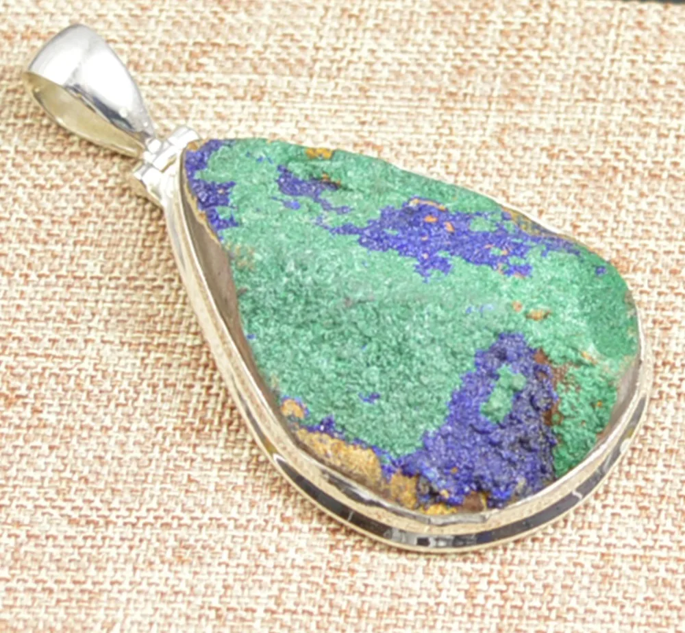 

Genuine Azurite Druzy Pendant 100% 925 Sterling Silver Jewelry 51 mm AP2472