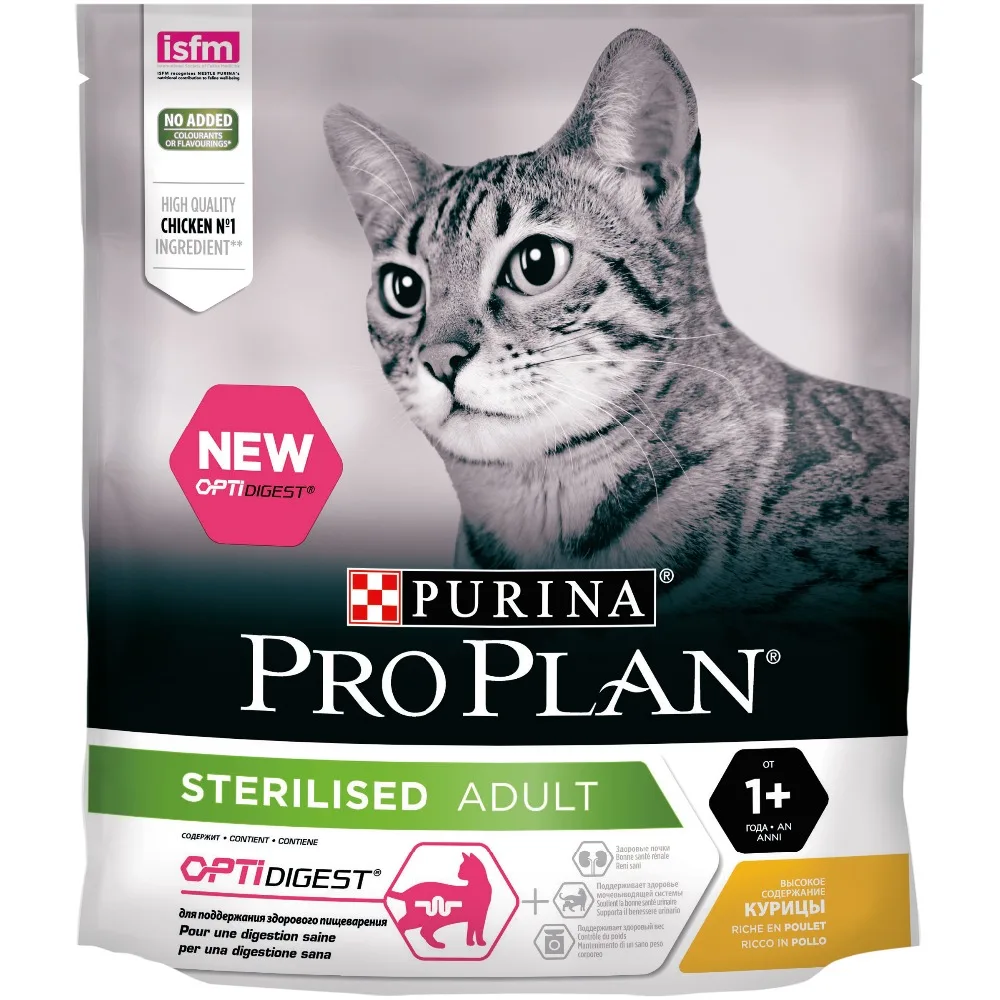 Сухой корм Purina Pro Plan для стерилизованных кошек и кастрированных котов с чувствительным пищеварением, с курицей, 8 по 400 г