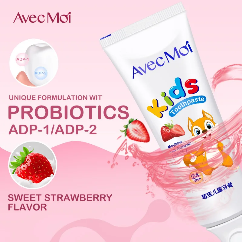 spesifikasi Avec Moi Strawberry Anak anak Pasta Gigi, 2 Buah Combo, Probiotik Anti Karies rasa Yang Lezat dengan Aman Bahan Lembut Memutihkan