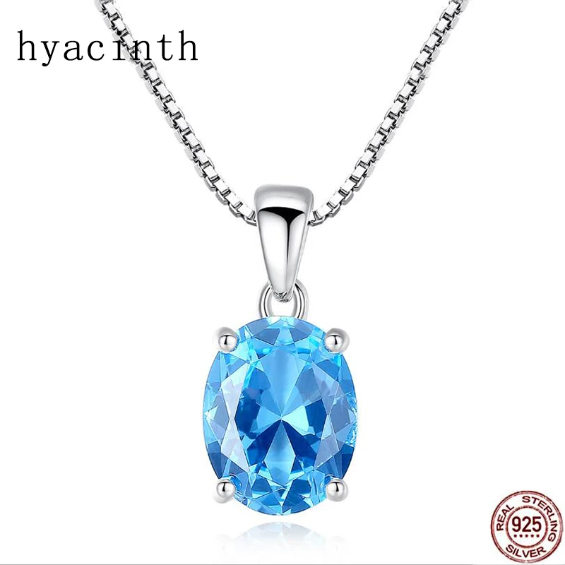 Hyacinth Sky Blue Topaz Stone Pendant 2.3 Carat Oval Shape Solitaire