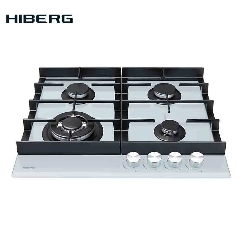 Built In Hob Gas On Glass With Cast Iron Grilles Hiberg Vm 6044 W