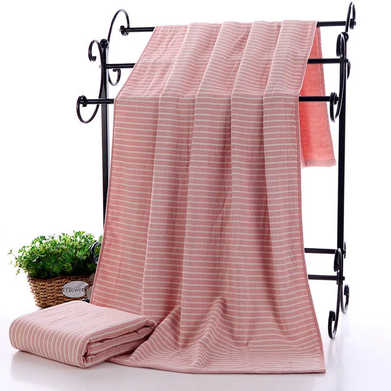 Хлопковое Большое банное полотенце в полоску для взрослых, мягкое супер абсорбирующее быстросохнущее Спортивное пляжное полотенце s для дома, отеля, красоты 70x140 см - Цвет: pink