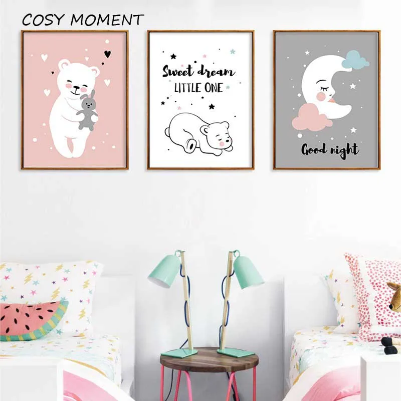 COSY MOMENT Cartoon Bear Moon настенная живопись на холсте скандинавские постеры принты для