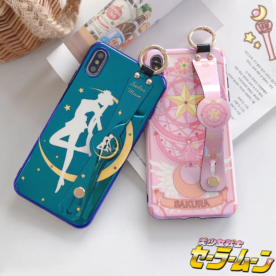 

Sailor Moon Case for iPhone 11 Pro XR X XS Max Kawaii Sailormoon Mars Wrist Strap Phone Cover for iPhone 7 8 6 6S Plus Case