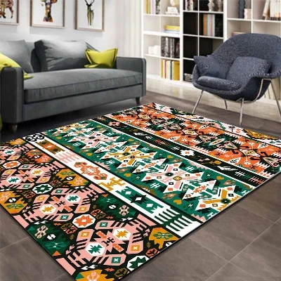 Зеленый оранжевый ацтекский Ретро этнический геометрический 3d принт Нескользящая микрофибра Гостиная декоративный современный моющийся коврик