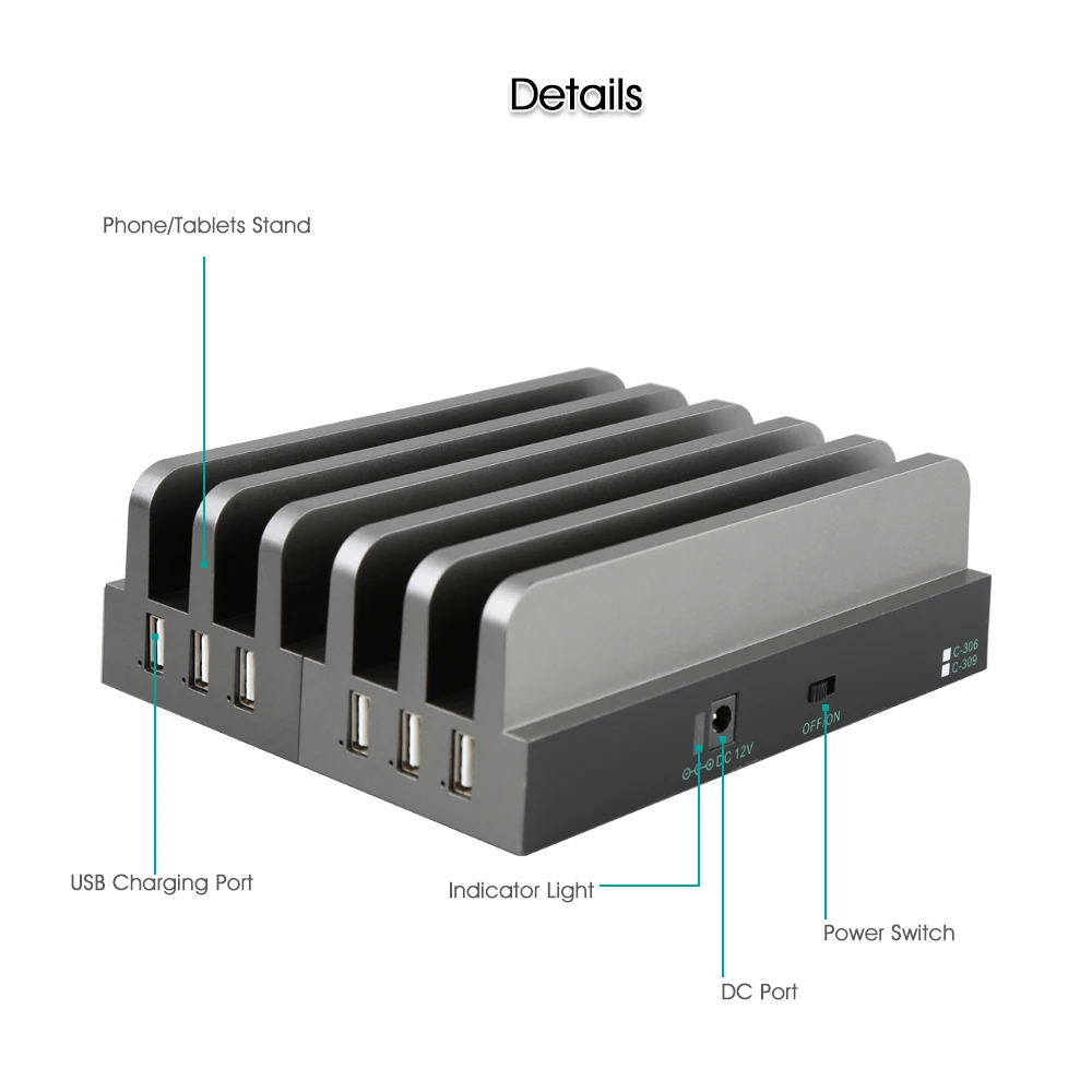 Sipolar 6 портов 2.4A выход usb зарядная подставка док-станция с 1 шт. iPhone кабель 1 шт. Android кабель 1 шт. type-c кабель для iPad