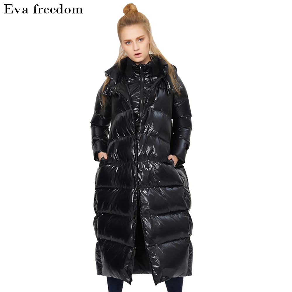 Eva freedom/качественная женская одежда для русской зимы, лидер продаж, большой размер, длинная плотная Женская куртка, белая куртка-пуховик черного цвета