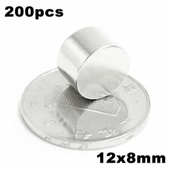 

200pcs 12x8mm Super Powerful Strong Bulk Small Round NdFeB Neodymium Disc Magnets Dia 12mm x 8mm N35 Rare Earth NdFeB Magnet