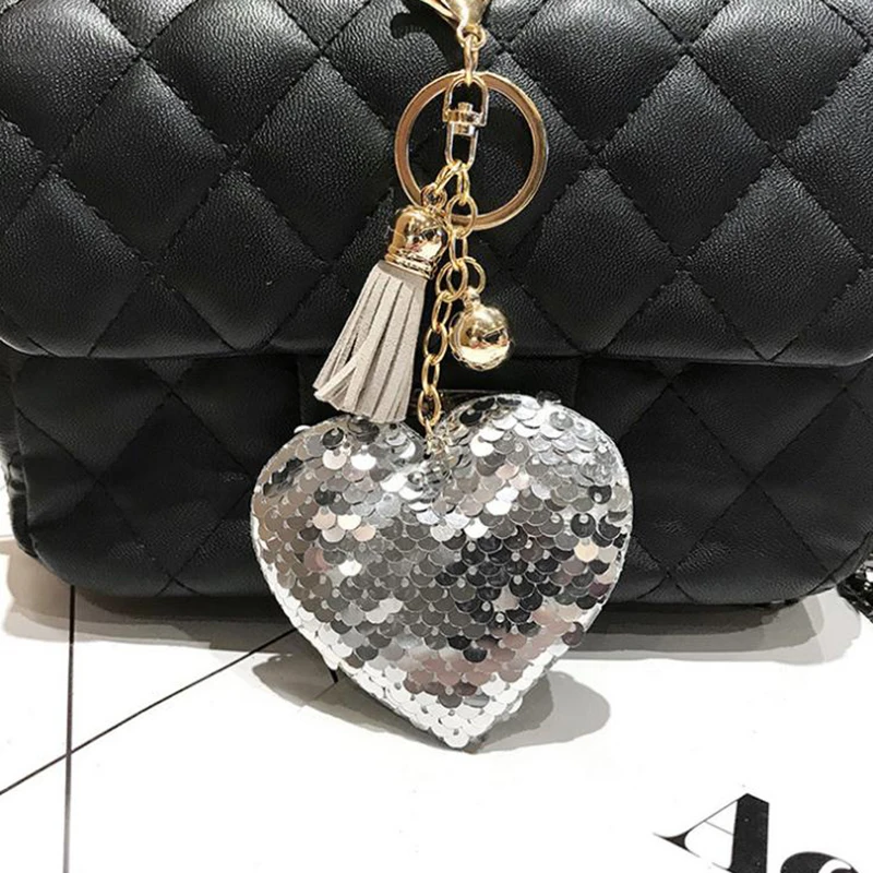 

Doreen Box Polyester Keychain & Keyring Heart Multicolor Tassel PVC Paillette Sequin Gold Color Lobster Clasp 15cm(5 7/8"), 1 PC