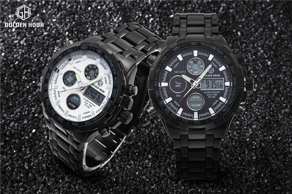 Мужские часы, светодиодный цифровой кварцевые часы, бренд, спортивные часы, мужские наручные водонепроницаемые часы, роскошные повседневные мужские часы с хронографом