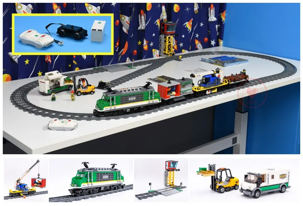 

New diy kid gift Toy City Series the Cargo Train Set City Train fit legoings city technic train car Building Blocks Bricks 60198