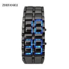 Men Women Lava Iron Samurai Metal LED Faceless Bracelet Watch Wristwatch Vintage Stainless Steel LED sports watches Luminous