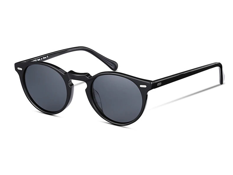 Ретро Круглые поляризованные солнцезащитные очки для Для мужчин и Для женщин Винтаж вождения наружные Gregory Peck солнцезащитные очки с Чехол - Цвет линз: black grey
