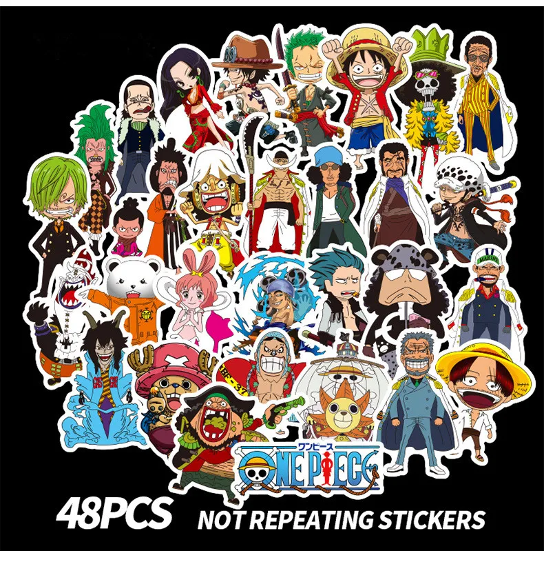 

48pcs One piece Luffy Cartoon Graffiti Stickers Mobile Phone Computer Skateboard Guitar Waterproof Stickers