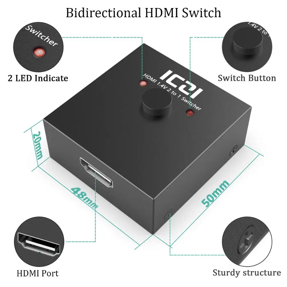 ICZI 4K 3D HDMI переключатель двусторонний HDMI коммутатор 1 до 2/2 в 1 выход для ПК ноутбука xbox 360 PS4/3 ТВ коробка HD tv HDMI разветвитель