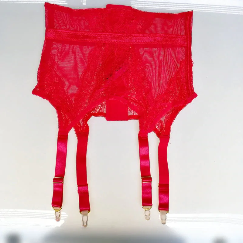 

Red Sexy Garters Lace Flower Women Sexy Suspender Belts High Waist Wide Strap Metal Buckles Garter Belt for Stockings GA1145