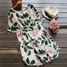 Plus Size ZANZEA Mulheres Elegante O Pescoço de Manga Curta de Verão Floral Impresso Algodão Linho Trabalho Ocasional Mini Vestido Boho Praia Vestido