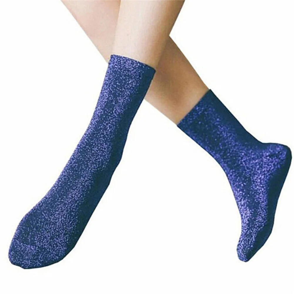 Fashion Women Glitter Shiny Socks Autumn Winter Solid Color Casual