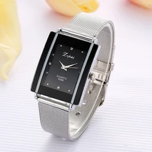Men Women Fashion Rectangle Dial Stainless Steel Net Strap Quartz Wrist Watch Men Women Fashion Rectangle Dial Stainless Steel Net Strap Quartz Wrist Watch