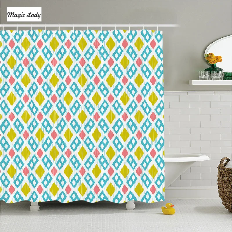 Shower Curtain Art Bathroom Accessories Vertical Aesthetic Squares Geometrical Mustard Blue Pink 180 200 Cm Shower Curtain Art Shower Curtaincurtain Shower Aliexpress