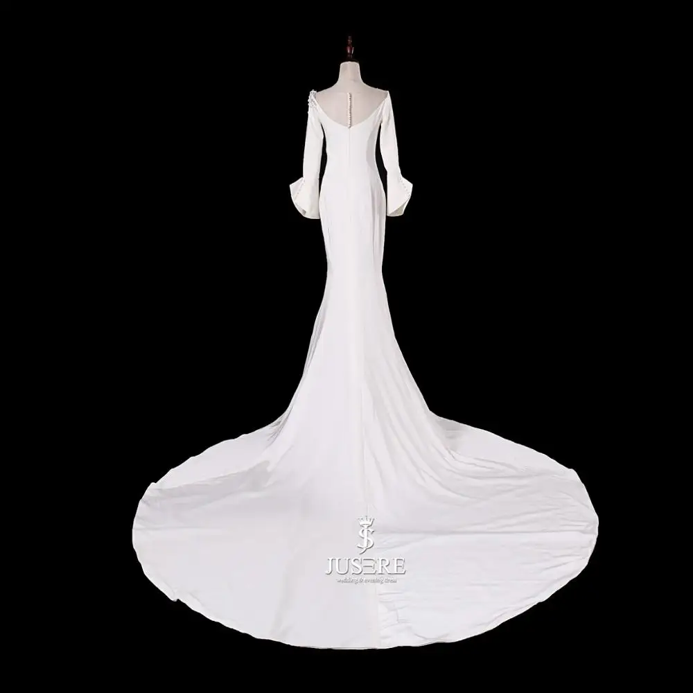 Robe de mariage JUSERE новый список Русалка свадебное платье 2019 Совок средства ухода за кожей Шеи с длинным рукавом суд Свадебные платья на прокат