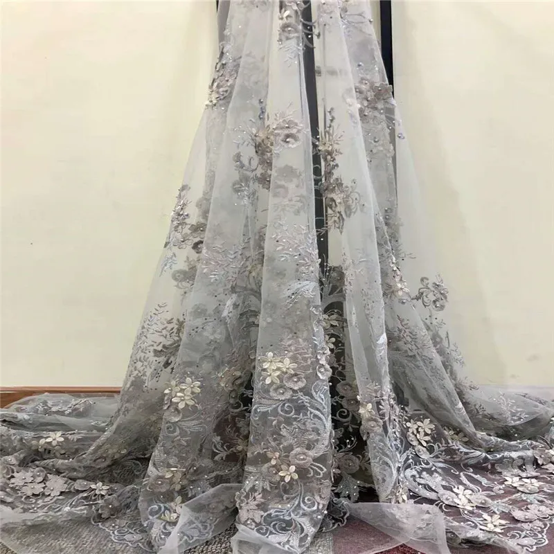 

5 Yards High Quality French Embroidery Fabric Nigeria Party Dress Tulle Net Lace Latest Applique Beaded African Laces X815-4