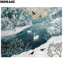 Фото на заказ, алмазная живопись, вышивка крестиком, вышивка бисером, Алмазная мозаика снежное озеро, лебедь, 3d картина, стразы, рукоделие, искусство