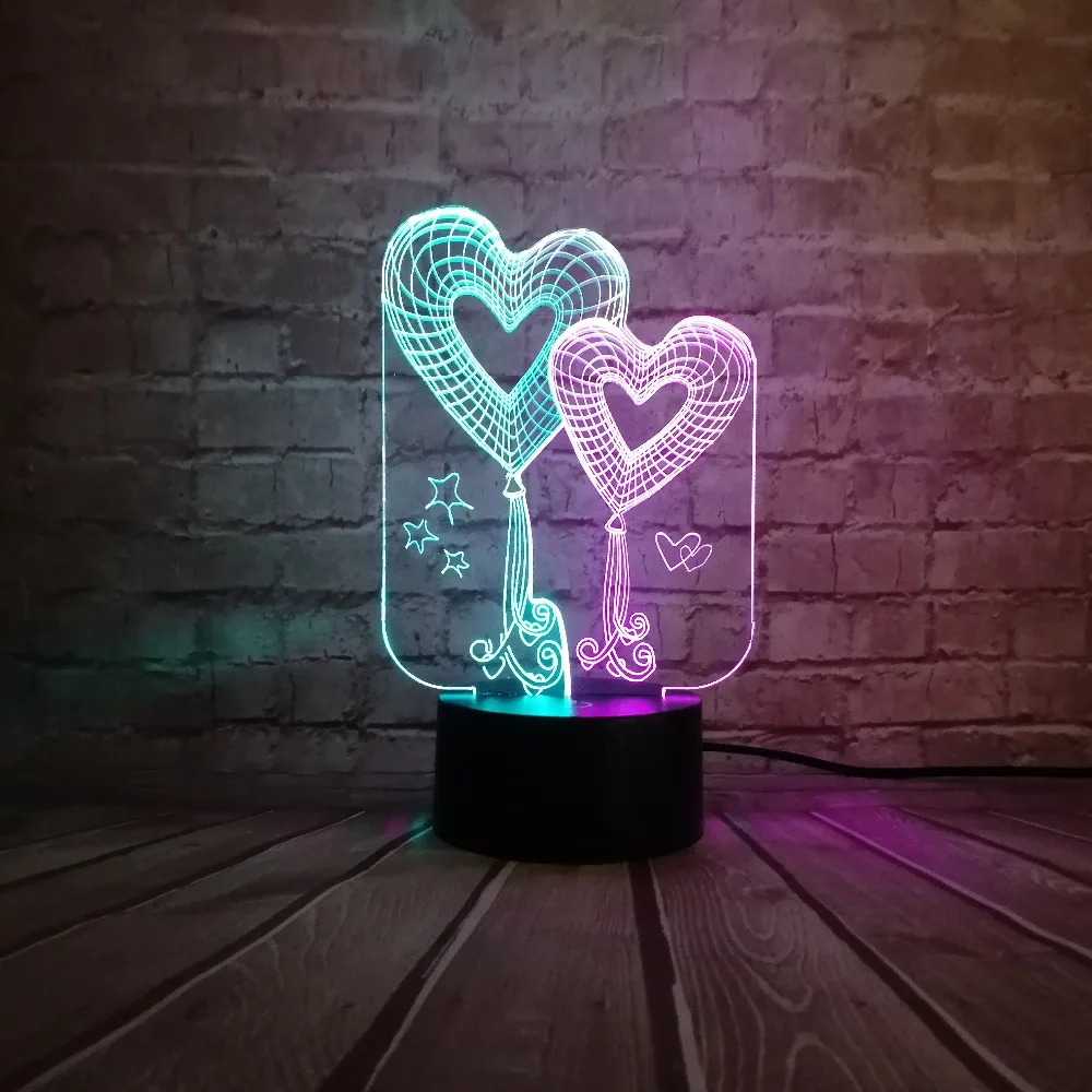 Новые милые на День святого Валентина любовь стрелка Двойное сердце 3D Таблица ночь дистанционного USB или Touch смешанные Гостиная