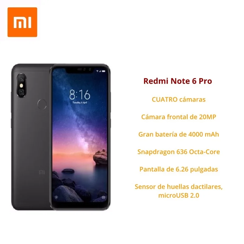 [Versión Global para España] Xiaomi Redmi Note 6 Pro (Memoria interna de 32GB, RAM de 3GB, Bateria 4000mah, Cuatro cámaras con IA)