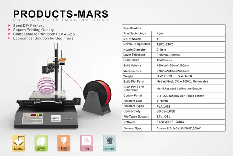 Easythreed Mars складной 3d принтер металлическая рамка с lcd большой платформой Высокая точность хорошее качество FDM