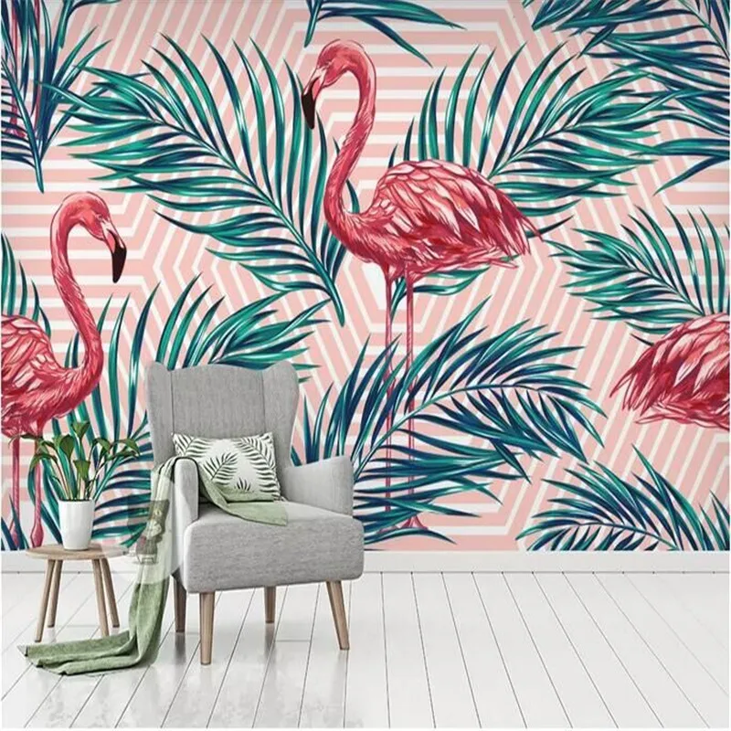 Flamingo Leaves Tropical Rainforest Background Wall Factory Wholesale Wallpaper Mural Custom Photo Wall Wallpapers Aliexpress