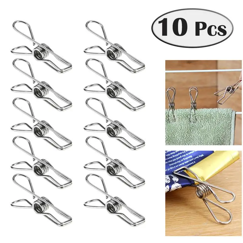 

10pcs Stainless Steel Clothes Pegs Metal Clips Socks Clips Clothes Pins Multifunctional Clothing Blanket Clamps