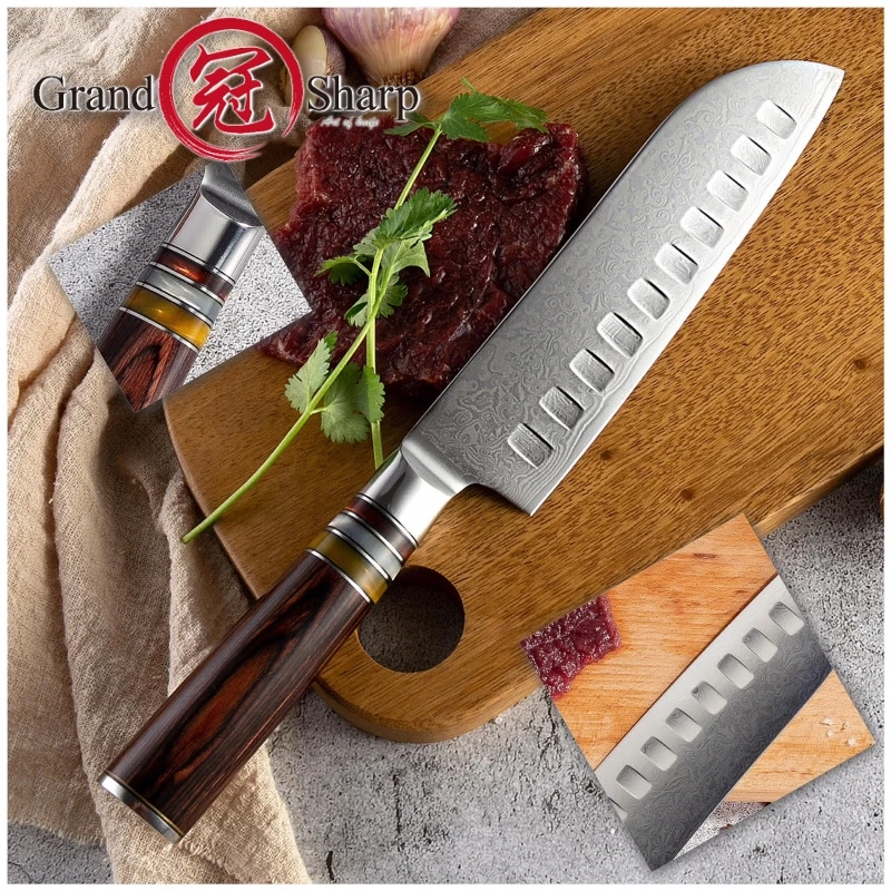  6 PCS knife set vg10 Japanese Damascus kitchen knives chef santoku cleaver slicing boning utility c - 32972710666