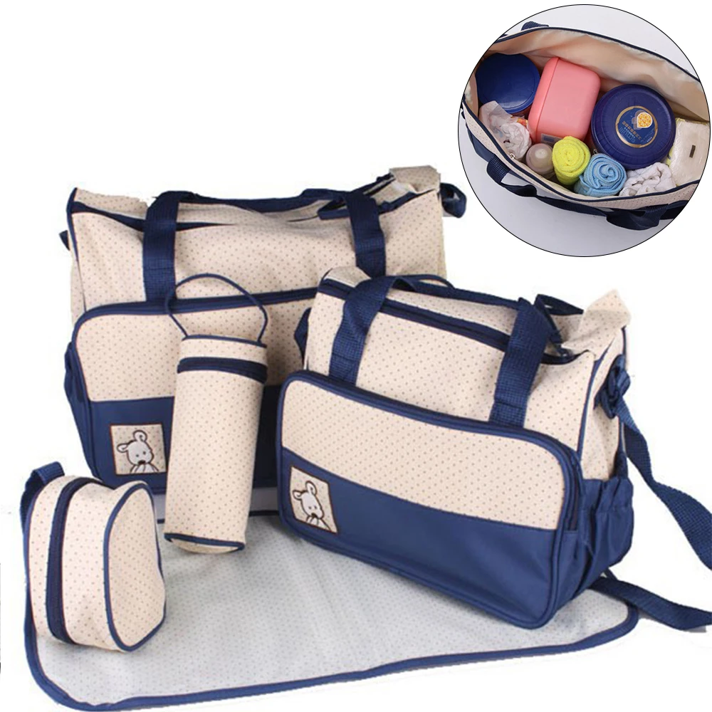Cuidados com o Bebê Bolsas de Fraldas Bolsa de Fraldas Multifuncional Mãe Grande Capacidade Mochila Maternidade Mudando Infantil 5 Pçs – Set