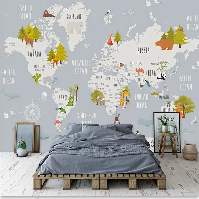 Custom 3d wallpaper mural original cartoon world map children's room background wall - high-grade waterproof material Custom 3d wallpaper mural original cartoon world map children's room background wall - high-grade waterproof material