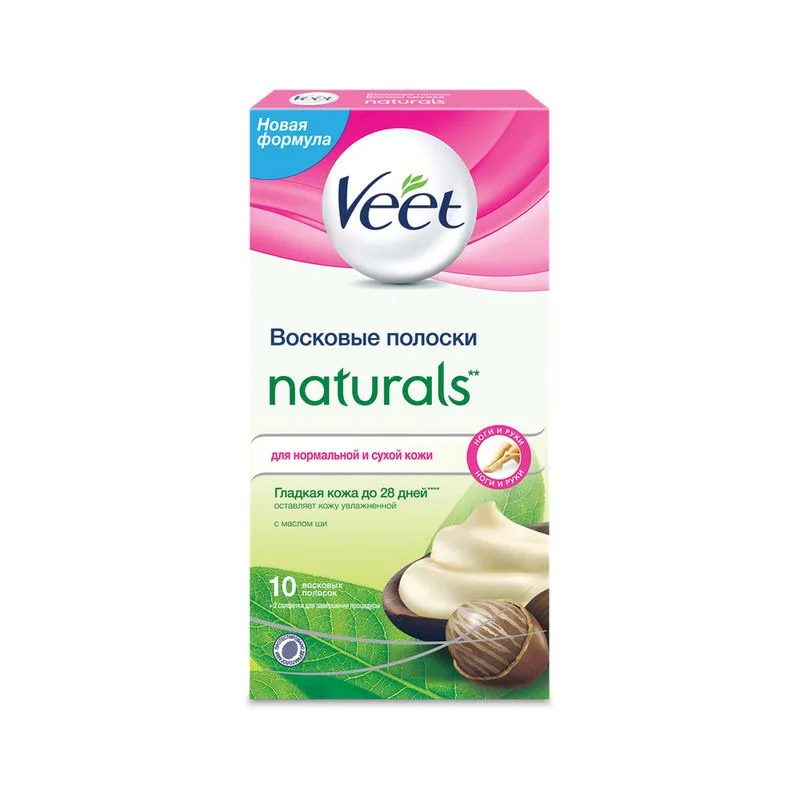 VEET Восковые полоски с маслом ши серии Naturals c технологией Easy Gel-wax 10шт | Красота и
