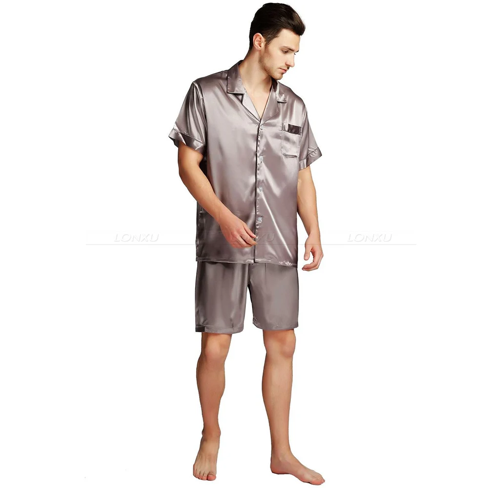 Mens Silk Satin Pajamas Pyjamas Short Set Sleepwear Set Loungewear U.S.S,M,L,XL,2XL,3XL,4XL Solid__Great Gifts