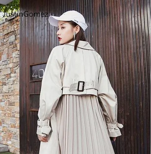 

Fashion Women Double Breasted Mid-long Trench Coat with Belts 2019 Famous oversized fall Winter Windbreak Outwear