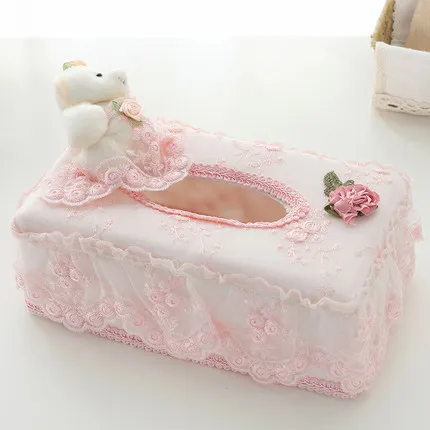 European Bear Cloth Fabric Lace Tissue Box Garden Creative Restaurant Living Room Desktop Paper Towel Storage Box Home Decor - Цвет: A  24cm